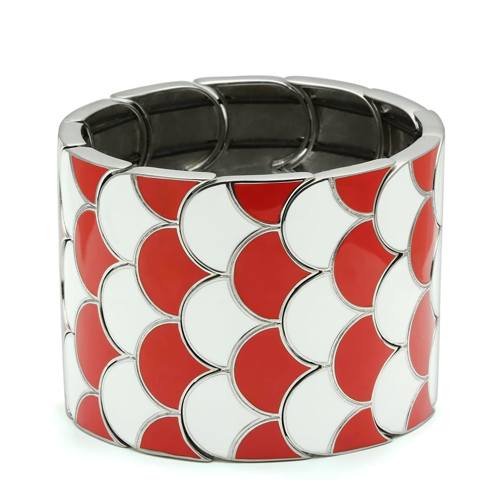 Stainless Steel Red White Enamel Scallop Fish Scale Wide Bracelet