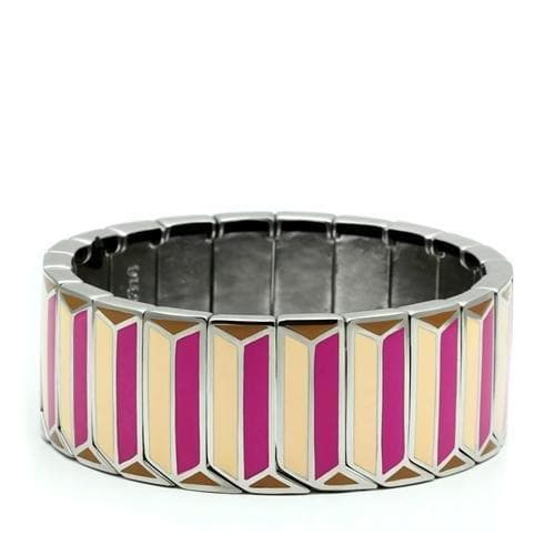 Stainless Steel Pink Gold Enamel Chevron Stripe Stretch Bracelet