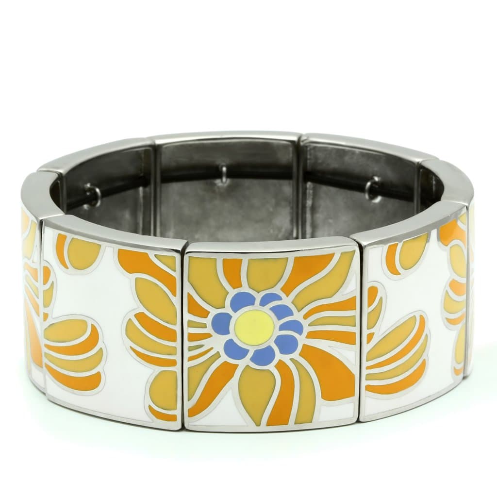 Stainless Steel White Orange Enamel Sunflower Pattern Bracelet