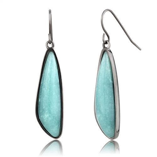Stainless Steel Amazonite Green Stone Elongated Pear Earrings