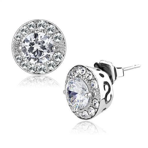 Stainless Steel CZ Round Halo Pave Stud Earrings
