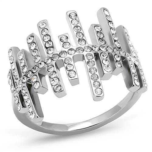 Stainless Steel CZ Pave Bar Heartbeat Zigzag Ring