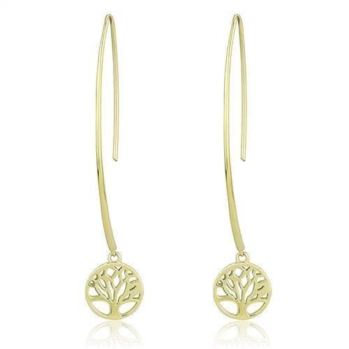 Stainless Steel Gold IP Tree Of Life Circle Threader Earrings