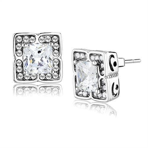 Stainless Steel CZ Princess Square Halo Pave Stud Earrings TK3157