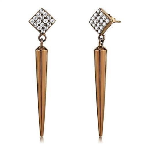 Stainless Steel Rose Gold IP CZ Pave Diamond Spike Bar Pendant