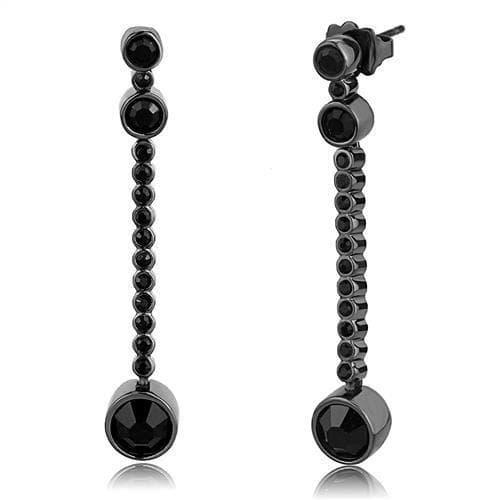 Stainless Steel Black IP Black CZ Round Bezel Graduated Earrings
