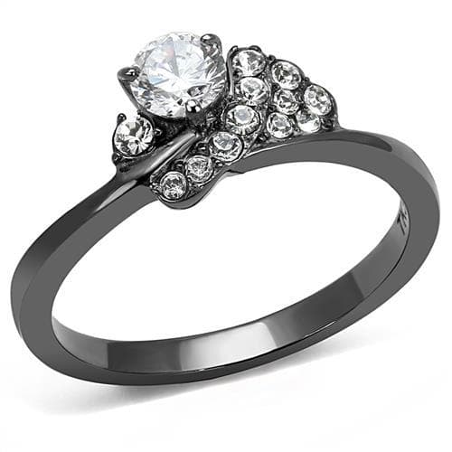 Stainless Steel Black IP CZ Round Pave Butterfly Solitaire Ring