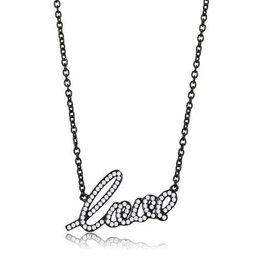 Stainless Steel Black IP CZ Pave Love Script Chain Pendant