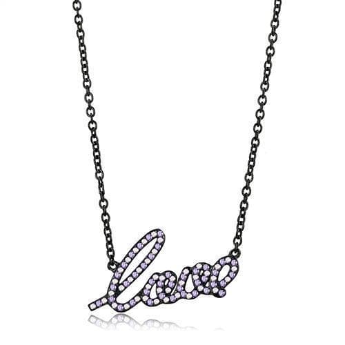 Stainless Steel Black IP Light Amethyst CZ Pave Love Pendant
