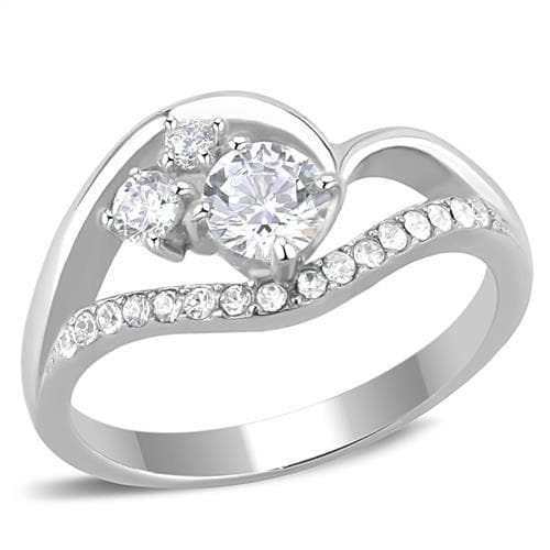 Stainless Steel CZ Round Pave Swirl Bypass Solitaire Ring