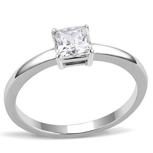 Stainless Steel CZ Princess Square Solitaire Ring