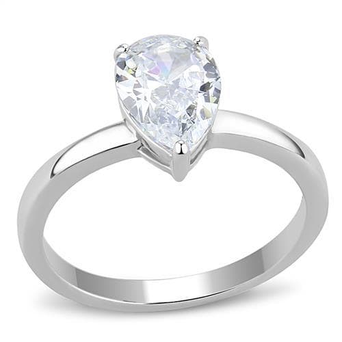Stainless Steel CZ Pear Solitaire Ring | The Stainless Jewelry