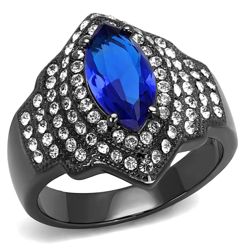 Stainless Steel Black IP Blue Sapphire Marquise CZ Pave Star Ring