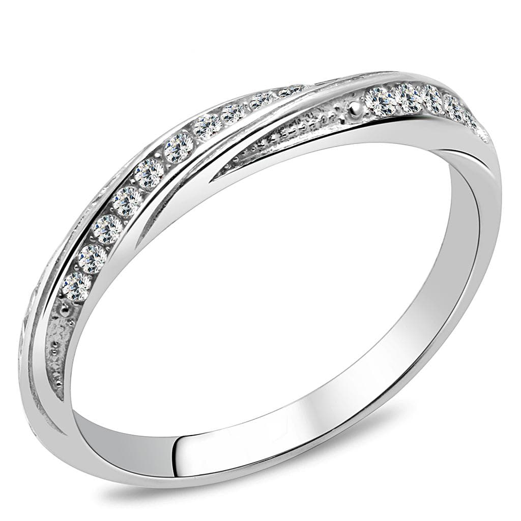 Stainless Steel CZ Pave Channel Thin Half Eternity Band Ring