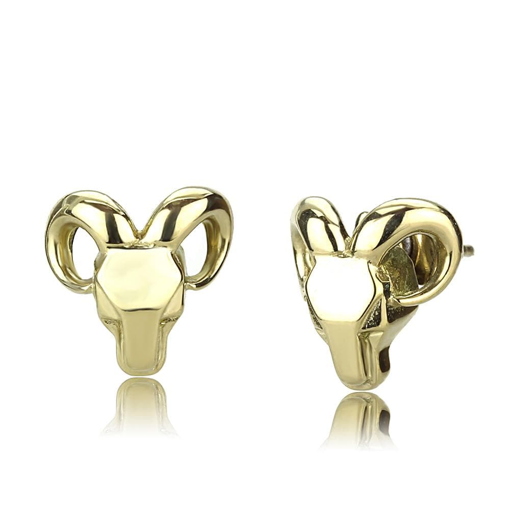 Stainless Steel Gold IP Ram Head Aries Stud Earrings