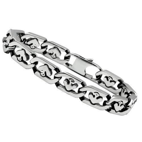 Stainless Steel Silver Polished Heart Cutout Figaro Link Bracelet