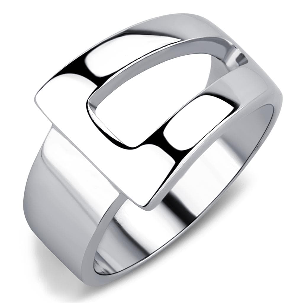 Stainless Steel Silver Polished Rectangular Link Wide Band Ring