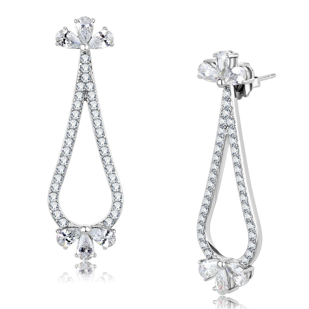 Stainless Steel CZ Pear Teardrop Open Halo Dangle Earrings