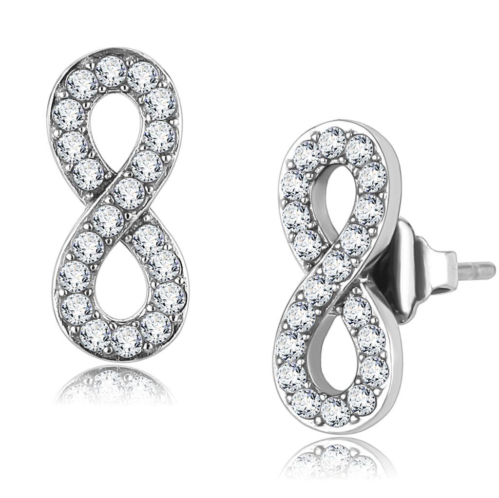 Stainless Steel CZ Pave Infinity Figure Eight Stud Earrings