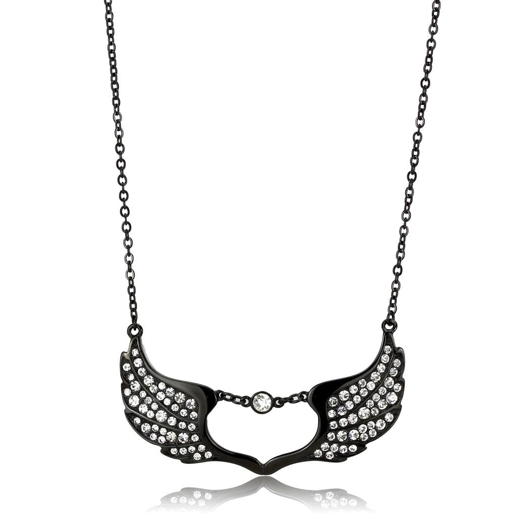 Stainless Steel Black IP CZ Pave Crescent Smile Pendant Necklace