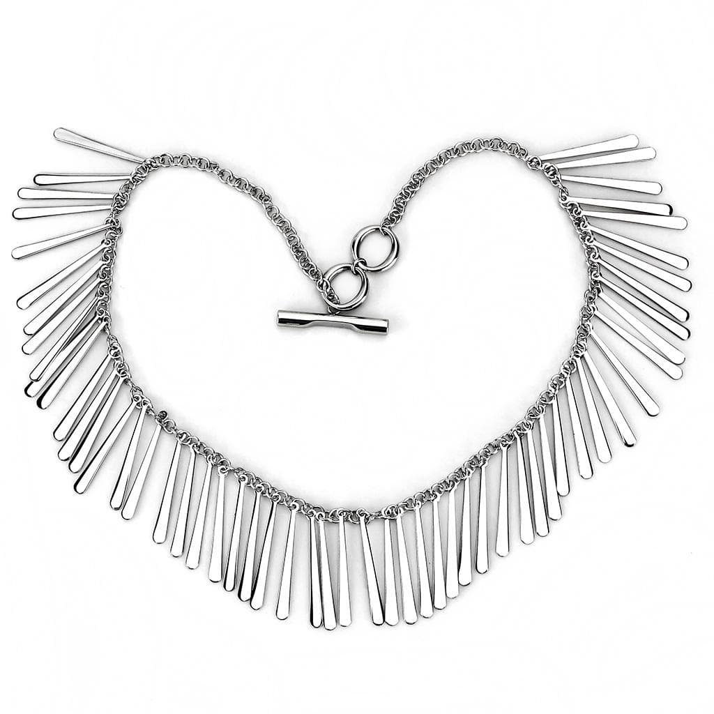 Stainless Steel Silver Polished Bar Fringe Toggle Chain Necklace