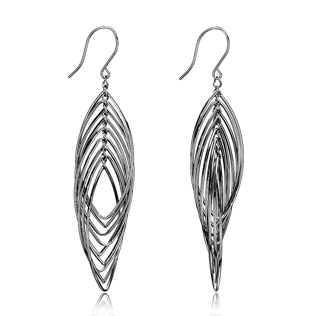Stainless Steel Silver Polished Layered Leaf Teardrop Hook Ring