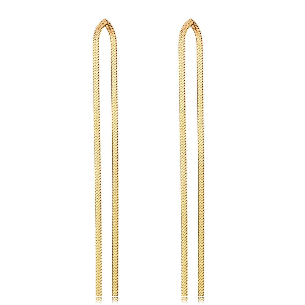 Stainless Steel Gold IP Polished Double Chain Threader Earrings