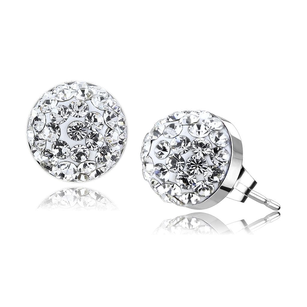 Stainless Steel Silver White Crystal Pave Ball Stud Earrings