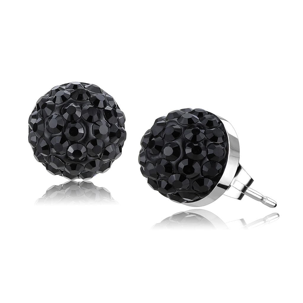 Stainless Steel Silver Black Crystal Pave Ball Stud Earrings
