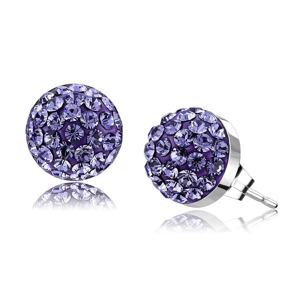 Stainless Steel Silver Tanzanite Purple Crystal Pave Earrings