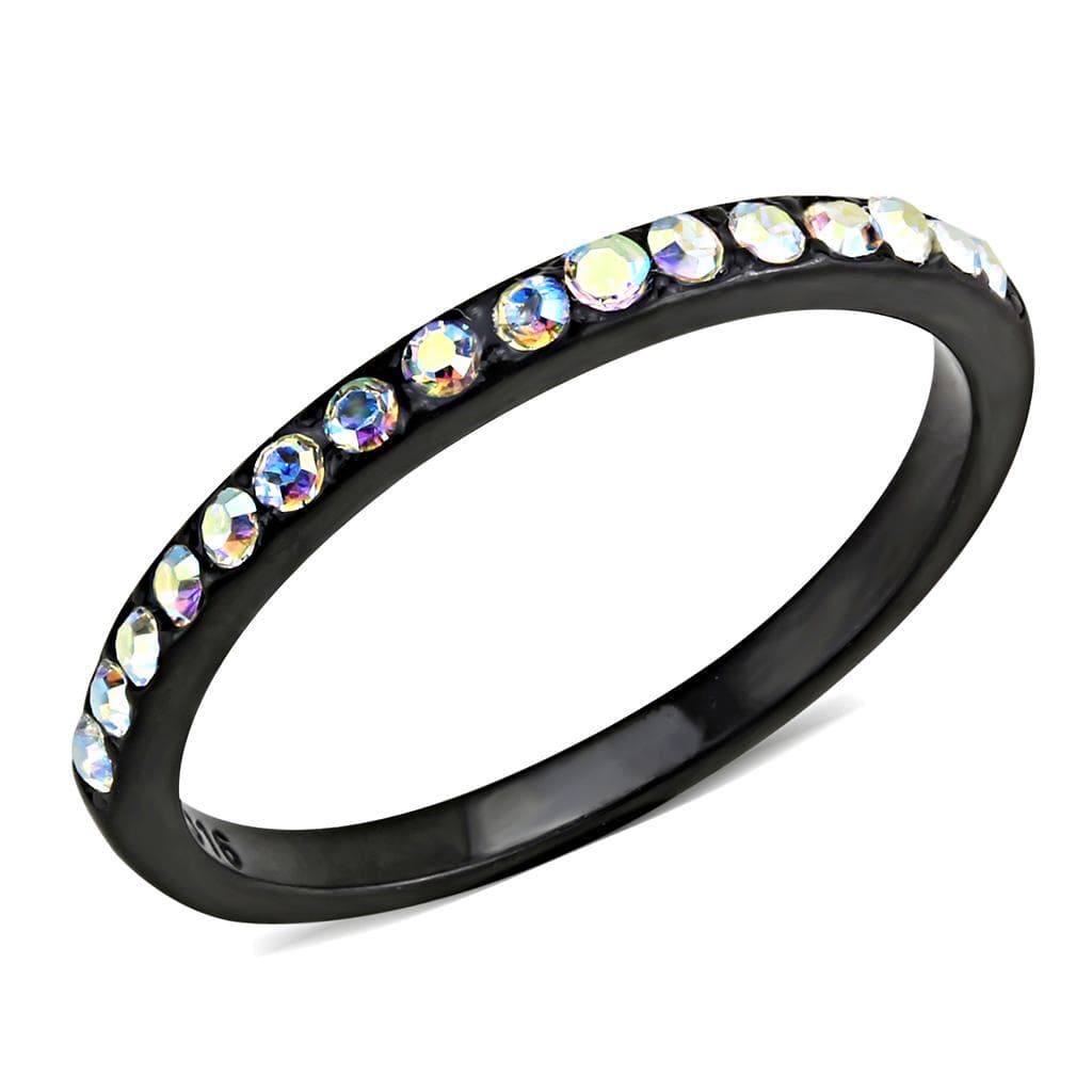 Stainless Steel Black IP Aurora Borealis Crystal Channel Ring
