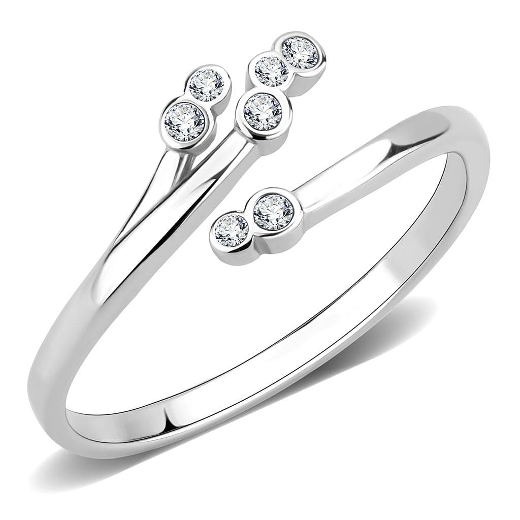 Stainless Steel Silver CZ Round Graduated Bezel Thin Stack Ring