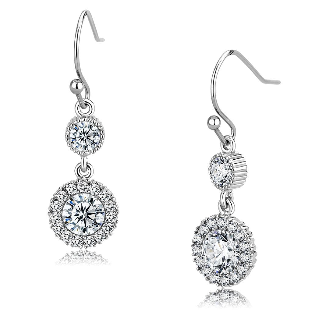 Sterling Silver CZ Round Halo Ball Hook Drop Earrings