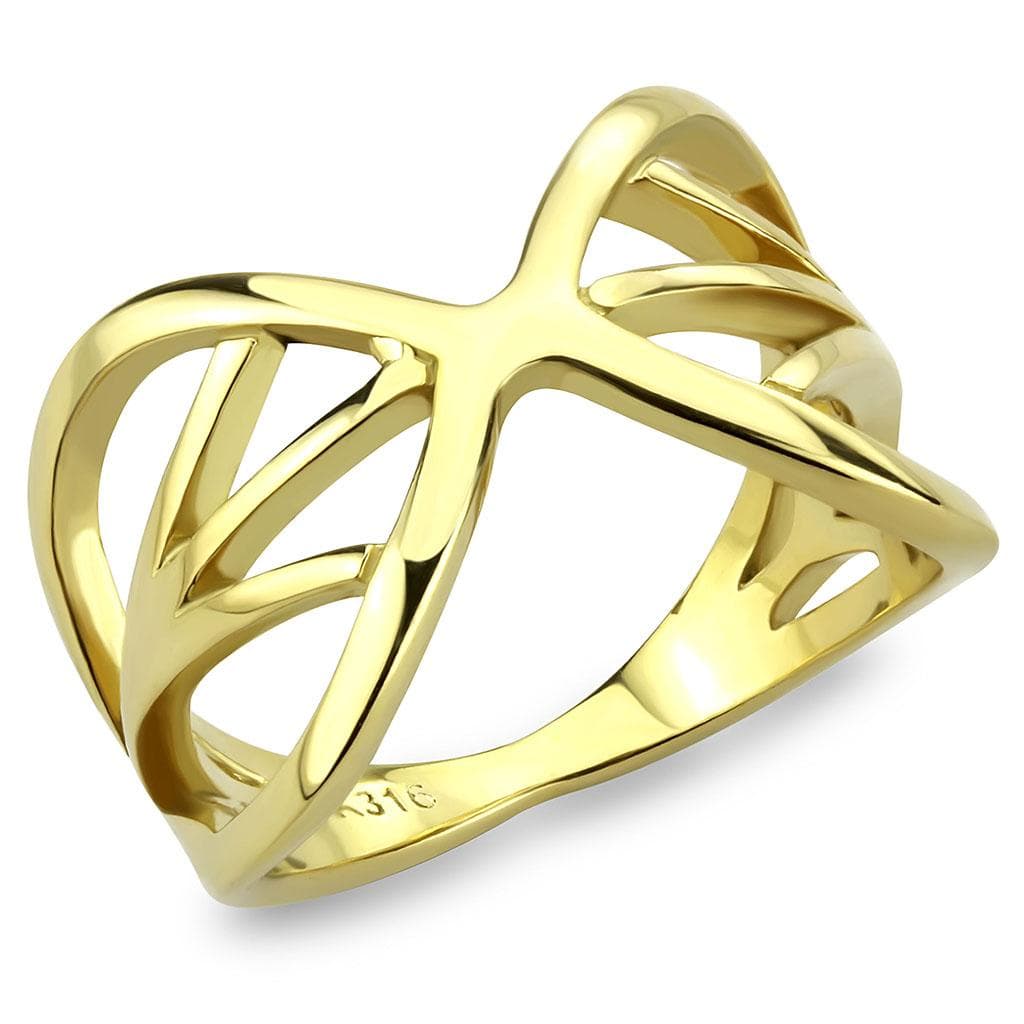Stainless Steel Gold IP Polished Woven Infinity X Crossover Ring