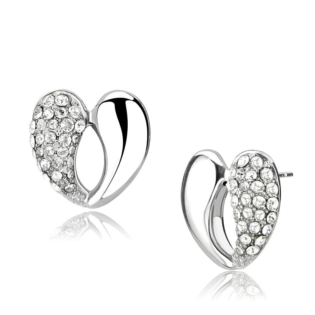 Stainless Steel Silver CZ Pave Heart Huggie Hoop Earrings
