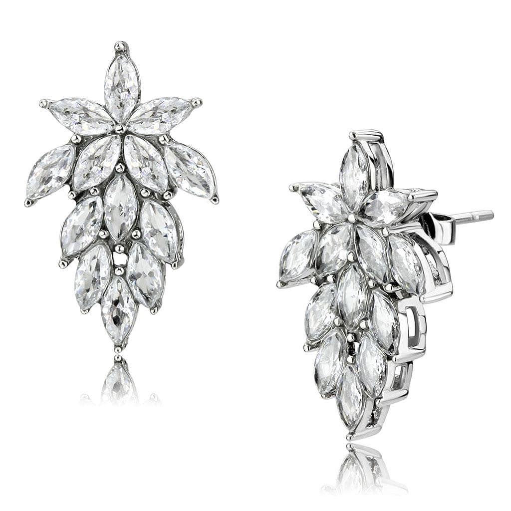 Stainless Steel CZ Marquise Leaf Cluster Stud Earrings