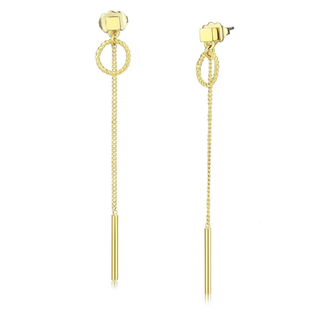 Stainless Steel Gold IP Bar Chain Threader Drop Earrings