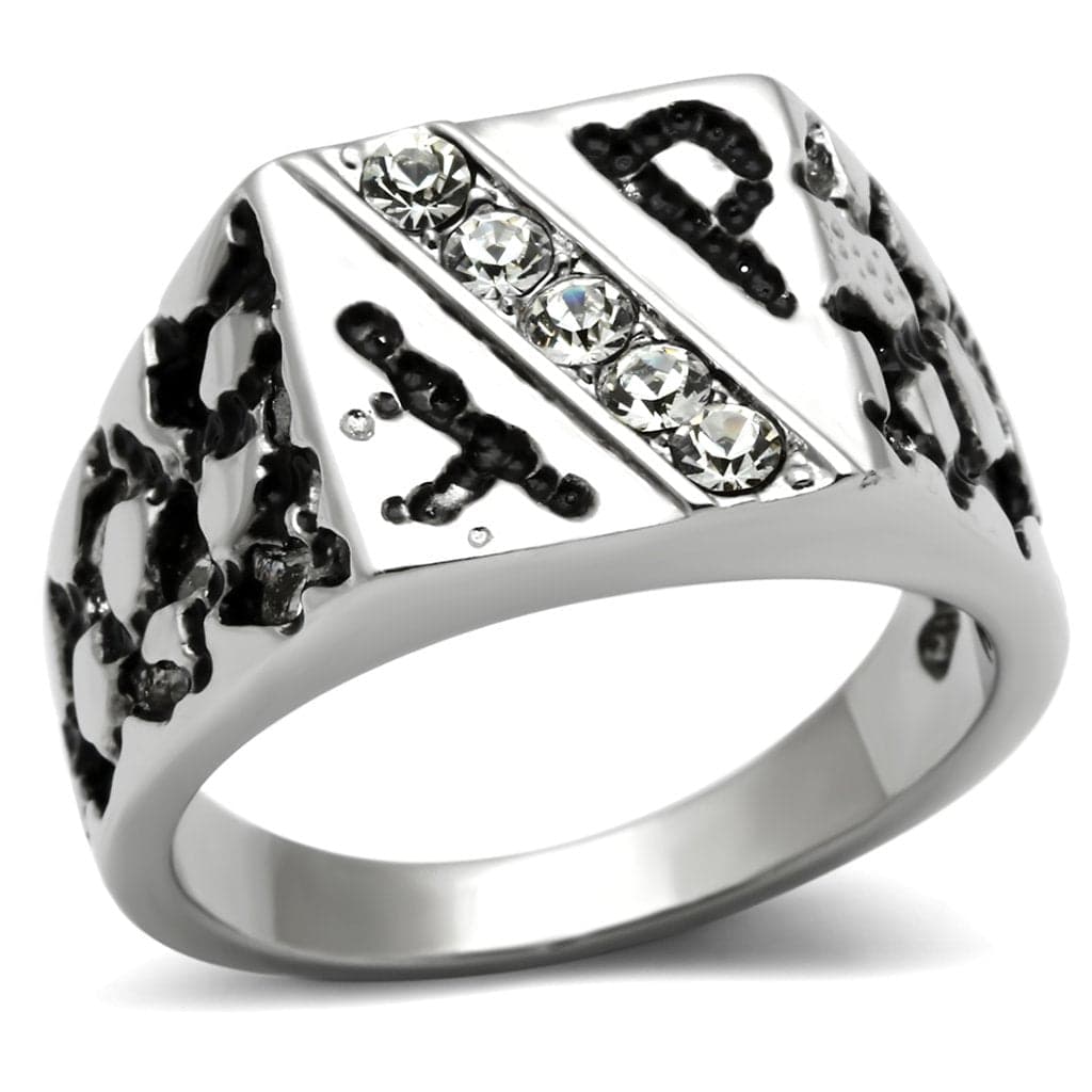 Stainless Steel Silver CZ Chi Rho Christian Symbol Mens Ring
