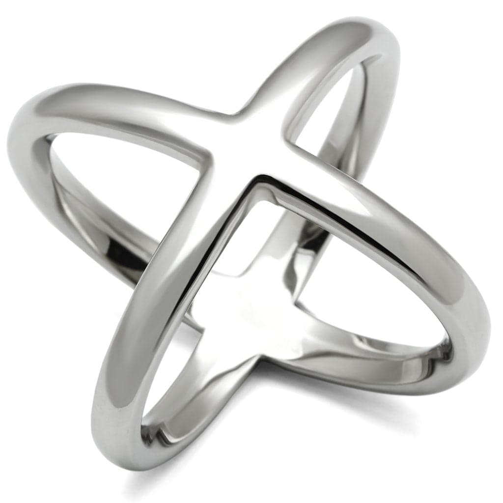 Stainless Steel Silver Polished X Crossover Open Abstract Ring