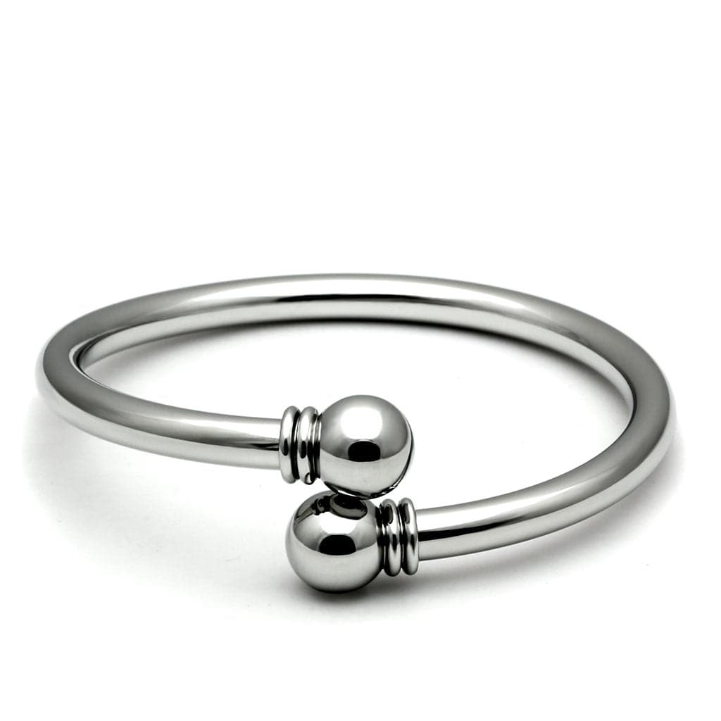 Stainless Steel Silver Polished Ball End Open Cuff Bracelet