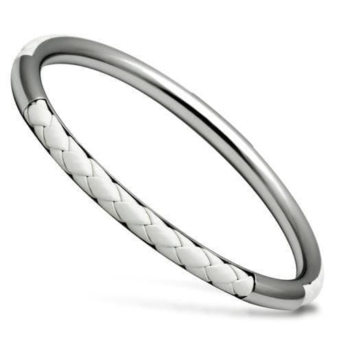 Stainless Steel Silver Polished Woven Leather Style Bracelet