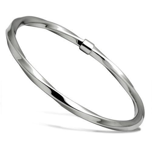 Stainless Steel Silver Polished Faceted Slim Bangle Bracelet