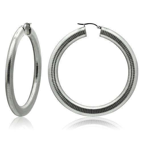 Stainless Steel Silver Polished Ribbed Omega Large Hoop Earrings