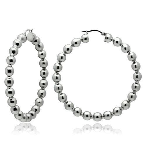 Stainless Steel Silver Polished Ball Bead Large Hoop Earrings