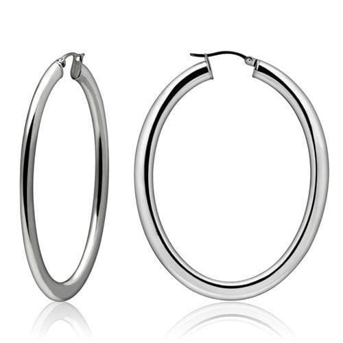 Stainless Steel Silver Polished Ribbed Textured Hoop Earrings