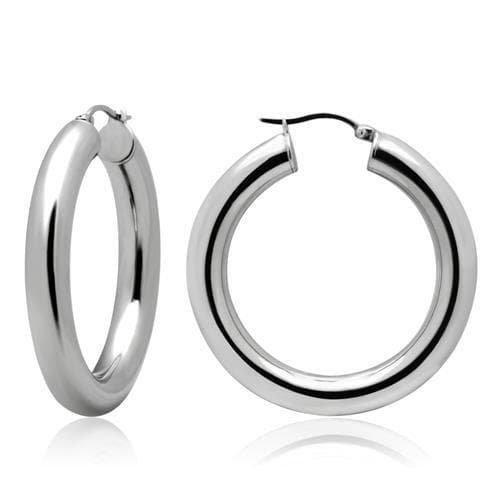 Stainless Steel Silver Polished Small Thick Round Hoop Earrings