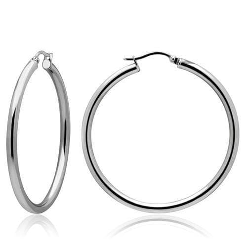 Stainless Steel Silver Polished Medium Plain Round Hoop Earrings