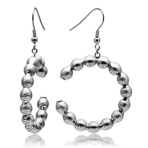 Stainless Steel Silver Polished Textured Ball Drop Hook Earrings