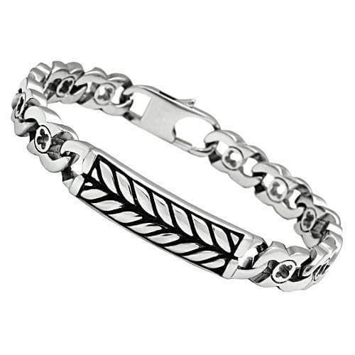 Stainless Steel Silver Chevron Arrow ID Cuban Link Mens Bracelet
