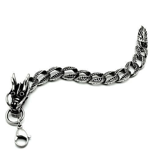Stainless Steel Silver Dragon Head Cuban Link Biker Mens Bracelet